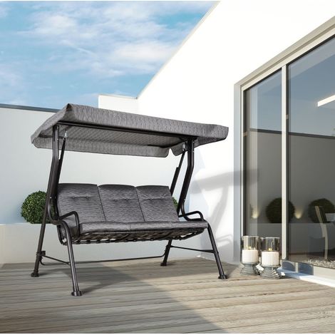 Balancelle de jardin en acier noir avec toit réglable et coussins, 3 places (1/5)