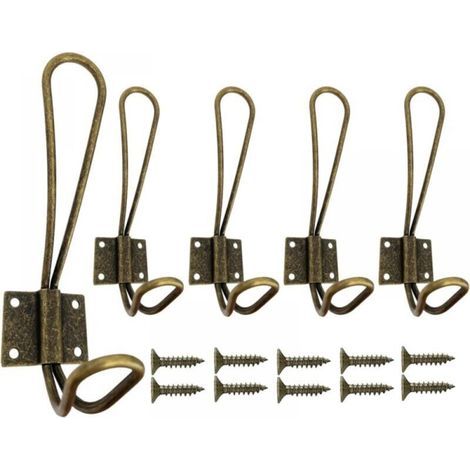 5PC Bronze Crochets Muraux Lourd Métal Patere Double pour Suspendre des Vêtements Vestes Peignoirs Serviettes Chapeaux Clés Sacs (1/5)