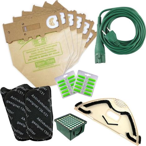 Sacchetti vk 131 vk 130 12pz +20 profumi+2 filtri carboni+ 1 hepa+ cavo+ spazzola compatibili