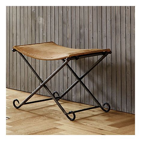 Tabouret vintage 35x35x50 cm en cuir jaune vieilli et métal
