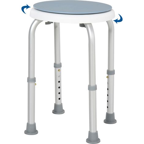 360° Swivel Shower Chair, Height Adjustable Aluminium Shower Stool Non-Slip Feet for Disabled, Elderly, Light Blue (1/5)