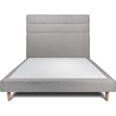 Lit 150x200cm avec tête de lit lignes bouclette et sommier tapissier gris - Hauteur totale : 29cm (1/5)