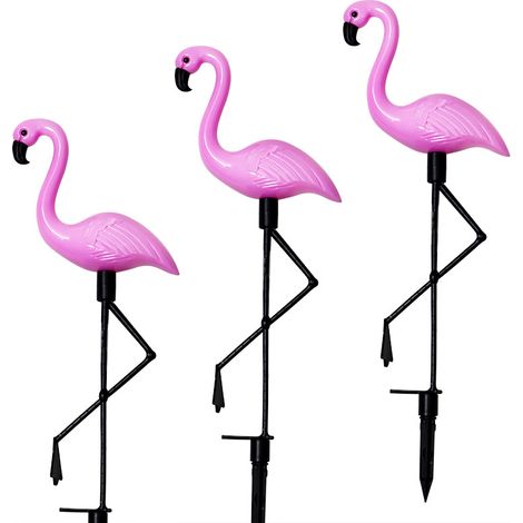 Lampe solaire LED flamant rose transfrontalière à brancher au sol, pour jardin, cour ou aménagement paysager (une à trois lampes). (1/5)
