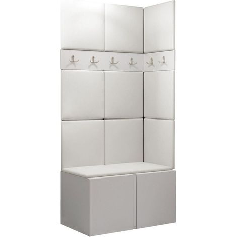 Meuble d'entrée Pinis I, Blanc, 186x84x46cm, Tissu, Faux cuir, À poser, Murale