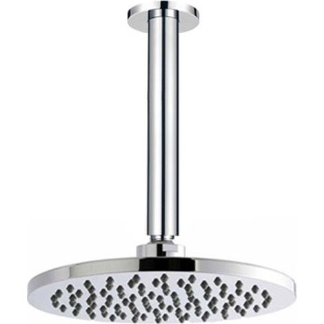 Round 200mm Fixed Shower Head Chrome Single + Swivel Joint + Ceiling Fed Arm