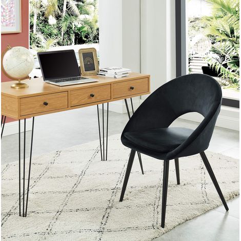 Fauteuil de Table ou de Bureau en Velours, Noir, H83cm (1/5)