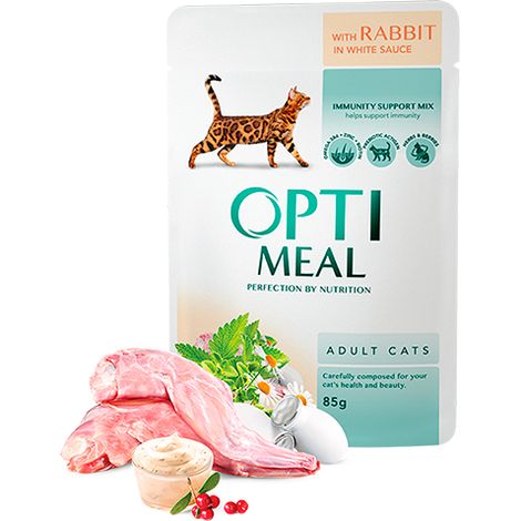 OPTIMEAL Cat Adult Kaninchen in weißer Sauce 85g