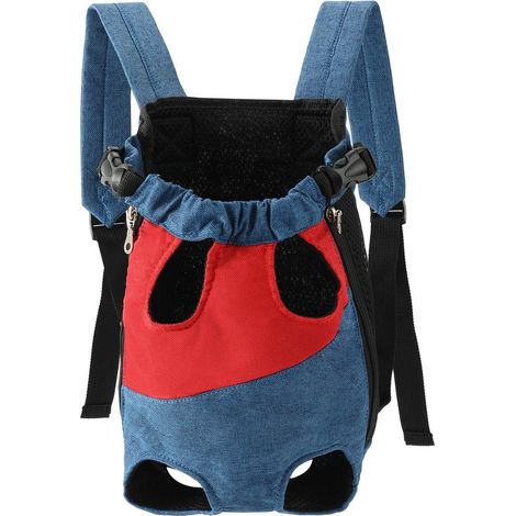 Zaino da viaggio per animali domestici, zaino per gatti con cintura di sicurezza per gatti e cani di piccola taglia a partire da 4,5 kg, rosso e blu, taglia L. (1/5)