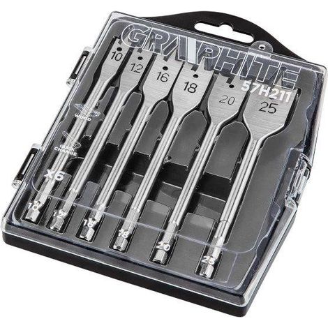 Punte da trapano per legno a forma di vanga, misure 10, 12, 16, 18, 20, 25 mm, set da 6.