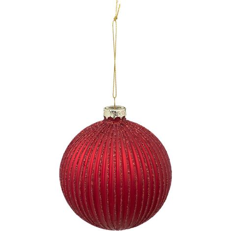 Déco Sapin Boule de Noël en Verre D 10 cm Rouge déco striée pailletée - Feeric Christmas