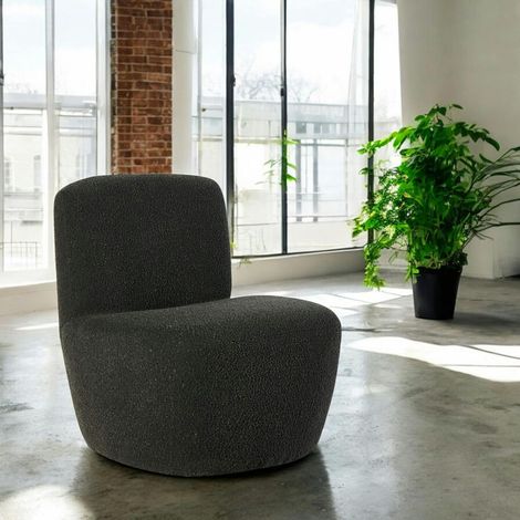 Fauteuil arrondi tissu bouclettes anthracite MALMOE (1/2)