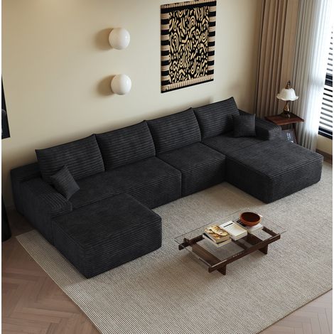 Canapé fixe en tissu noir, rembourrage en mousse haute élasticité, sans outils, livré compressé en 4 colis, pour salon, chambre ou appartement – de FLORAGRACE (1/5)