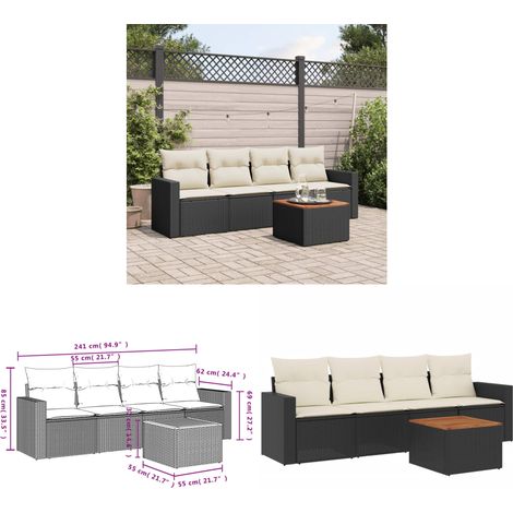 5-tlg. Garten-Sofagarnitur mit Kissen Schwarz Poly Rattan - Gartensortiment - Outdoor Möbel - Lounge Set - Gartenlounge - Rattan Gartenmöbel - Home & Living (1/3)