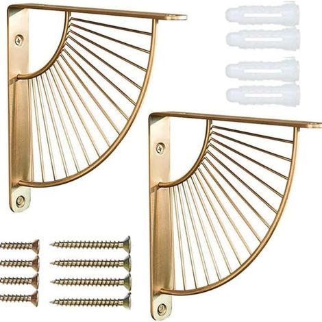 Supports d'étagère en laiton, Équerre Étagère de Qualité Supérieure - Support d'Étagère Murale avec Équerre Fixation - Set de 2 Équerres, Cadre de Support en Fer de 90 degrés pour Étagères Murales