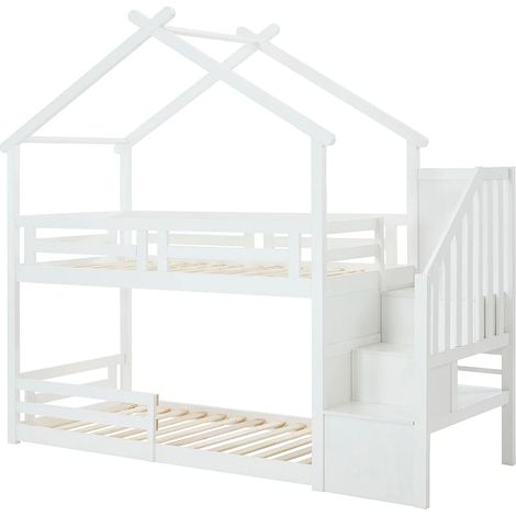 Lit superposé cabane 90 x 190 cm - Pin et MDF - Blanc - TALETY (1/5)