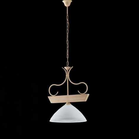 Lampadario in legno avorio e ferro laccato 1 luce Cedro