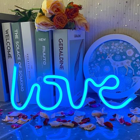 Néon Love Signs Bleues Enseigne au Neon Led Murale Neon Love Néon Enseignes Lumineuses Décoration Murale pour Noël,Fête d'anniversaire,Chambre d'enfants,Salle de Séjour,Décoration de Fête de Mariage (1/5)