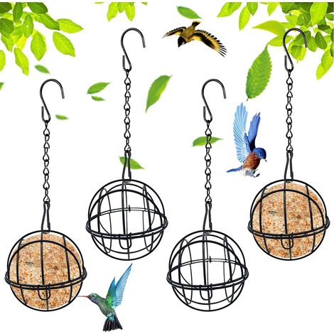 Lot de 4 Mangeoires à Oiseaux Sauvages, Distributeur Graines Oiseaux en Métal avec 4 Crochets en Forme de S pour Extérieur, Jardin, Faune, Pinson, Moineau, Rouge-gorge (1/5)