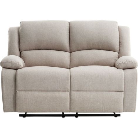 Loungitude – Canapé relax 2 places manuel LEO en tissu beige – Inclinaison jusqu'à 170° – Repose-pieds relevable – Confort mousse