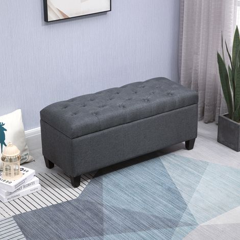 Panca contenitore, panca imbottita effetto lino, cassapanca con gambe in legno, panca contenitore per soggiorno, camera da letto, corridoio, 100 x 40 x 44 cm, grigio scuro