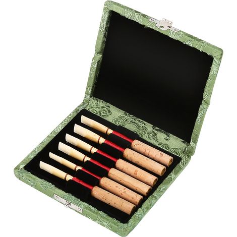 Étui en bois avec couverture en soie pour 6 anches de hautbois, vert - Boîte de rangement à roseau (1/5)