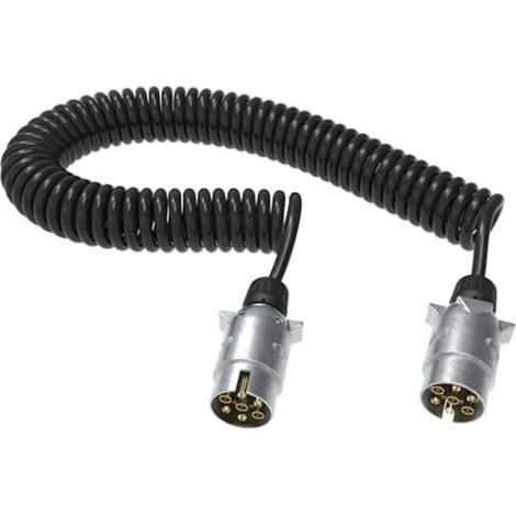 Rallonge de remorque 12 V 3 m – 7 broches – fiche métallique – câble spiralé pour camions, voitures, véhicules utilitaires, remorques, semi-remorques