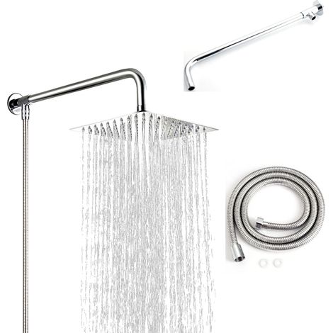 Pommeau de douche HAUSPROFI effet pluie, accessoire de salle de bain, douche, pommeau de douche de luxe 30 cm (12 pouces), pommeau de douche carré en acier inoxydable 304 poli miroir haute brillance ( (1/5)
