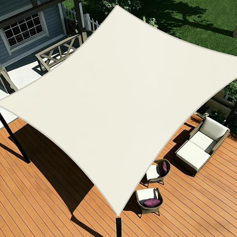 Voile d'Ombrage 2x3m Rectangulaire Imperméable, Voile Ombrage avec 95% Protection UV pour Terrasse, Jardin et Piscine Extérieure, Beige (1/5)