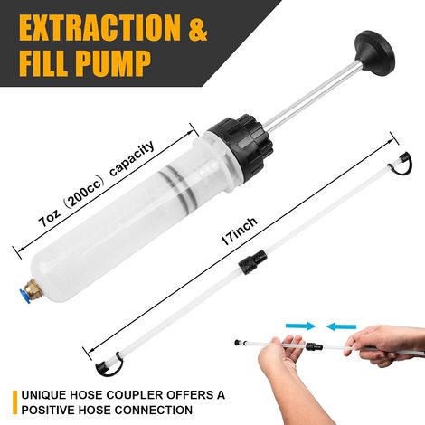 Pompe d'extraction de fluide 200 cc, seringue de vidange d'huile avec tuyau, pompe manuelle d'extraction/remplissage de fluide pour le transfert de fluides automobiles (1/5)
