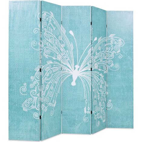 Divisorio Ambienti Divider per stanze Paravento Pieghevole 200x170 cm Stampa Farfalla Blu (1/3)