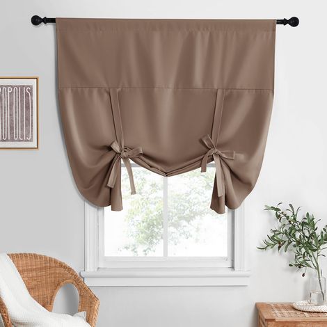 Rideaux de fenêtre Courts à Nouer avec Passe-Tringle pour Cuisine, café, Chambre d'enfant, buanderie, Salle à Manger, 1 pièce, 132,1 x 160 cm (l x L), Cappuccino (1/5)
