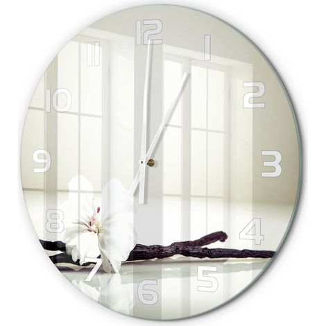 Horloge Murale Ronde Verre Trempé Design Épuré Silencieuse pour Intérieur Gousse de vanille fi 60 cm (1/5)