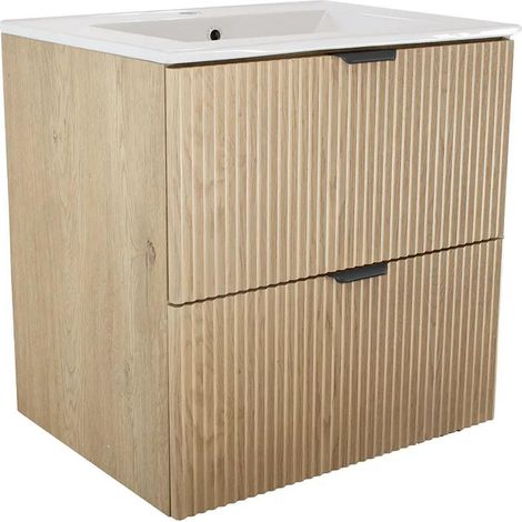 Mobile da bagno con cassetti e lavabo da 60 cm, frontale scanalato, rovere cremona, 60 × 47 × 60 cm (1/5)