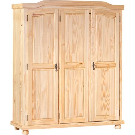 Armoire 3 Portes en Bois "Cardaillac" 150cm Naturel (1/5)
