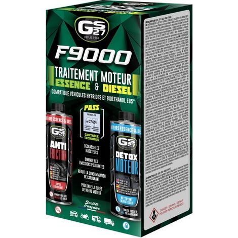 Traitement moteur essence et diesel F9000 2x 300ml – Compatible véhicules hybrides – Décrasse injection – Réduit consommation et émissions – Gs27