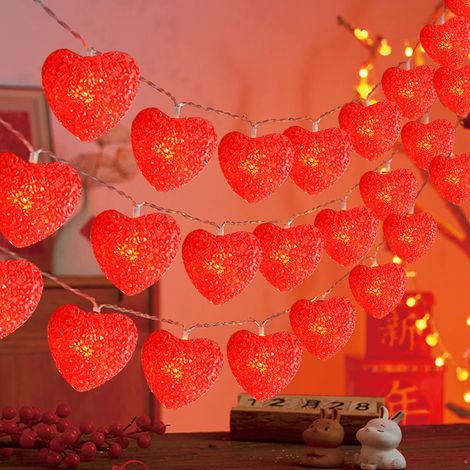 Décorations de Saint Valentin Guirlande Lumineuse, 6m - 40 LED Guirlande Lumineuse Coeur Rouge, Lumières Coeur Scintillantes USB (1/5)
