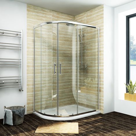 ELEGANT 900x800mm Quadrant Waterproof Glass Sliding Door Reversible Shower Enclosure 6mm Easy Clean Glass (1/5)