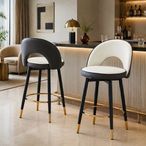MEUBLIV Tabouret de bar pivotant avec dossier 44x44x91,5 cm gris foncé et blanc – lot de 2 (1/5)