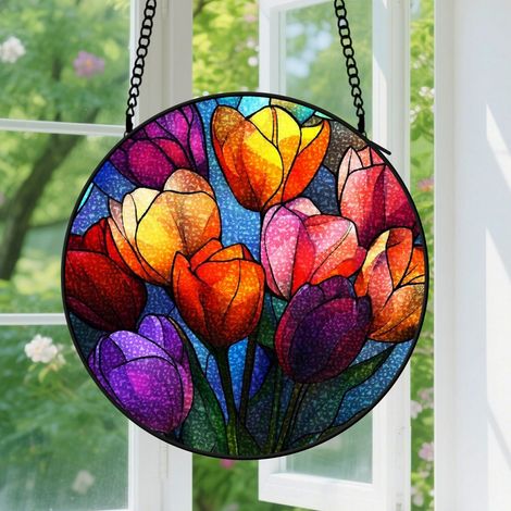15cm Suspension en Vitrail Unique, Attrape-Soleil Artistique pour Porte Fenêtre, Cadeau Noël, Anniversaire pour Femme, Homme, Maman (1/5)