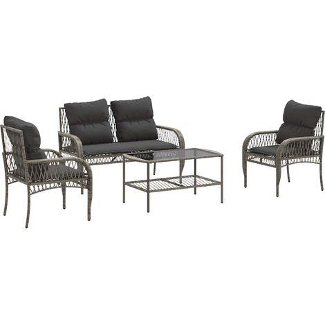 Maison Exclusive - 4-tlg. Garten-Sofagarnitur mit Kissen Grau Pol (1/5)