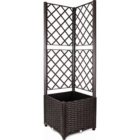 Aga Fioriera da giardino con traliccio 40x40x135 cm Marrone scuro