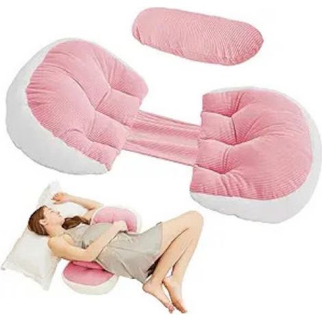 Coussin Grossesse - Forme En U - Support Abdominal Lombaire Et Genoux - 65 X 38 Cm - Couverture En Coton 100 - Rose - 1 Pièce (1/5)