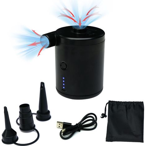 Gonfiatore elettrico portatile con ricarica USB, pompa per materassi gonfiabili veloci, mini pompe per materassi gonfiabili per cuscini gonfiabili, salvagente, giocattoli da piscina, 3 ugelli