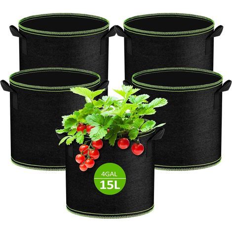 CCYKXA Set of 5 Non-Woven Planting Bags 15L, Fabric Soil Planting Bags with Handle, Reusable Plant Growing Bags for Tomatoes, Carrots, Strawberries, Vegetables, Flowers (1/5)