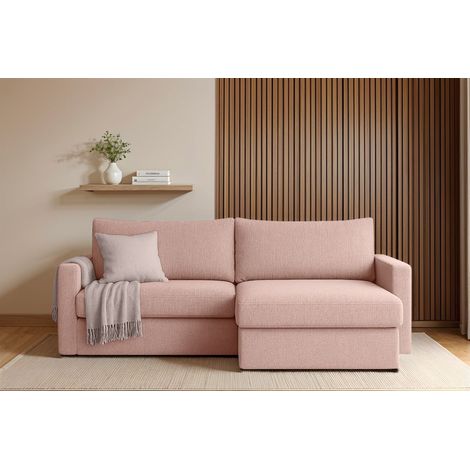 Ecksofa Sofa mit Schlaffunktion BENDIK Stoff Faro Rose Ottomane Rechts (1/3)