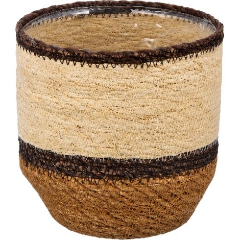 Seegras Übertopf SEWING mit Folie brauntöne Ø 14 cm