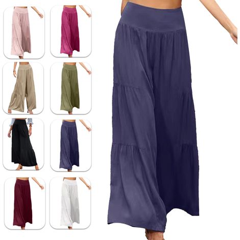 Pantalon large femme taille haute couleur unie coupe ample décontractée pour le quotidien et le yoga, bleu marine, taille XXL (1/3)