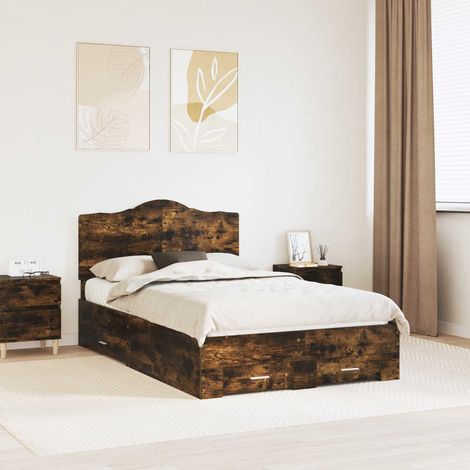Estructura de cama con cabecera Roble ahumado 135 x 190 cm