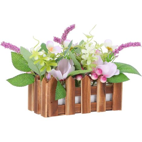 Fleurs Artificielles en Pots avec Clôture Fleurs Synthétiques en Pot Décoration Rustique en Bois Massif pour Maison Bureau Fenêtre Mariage Intérieur Et Extérieur (1/5)