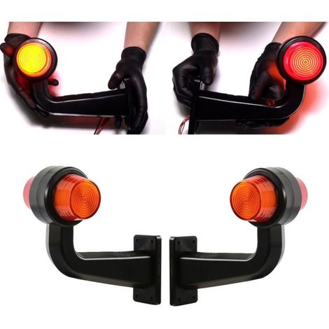 Lot de 2 feux de gabarit à LED (en forme de cornet), 12–24 V, orange-rouge, effet néon – pour remorques, plateaux de chargement,